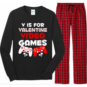 V Is For Video Games Funny Valentines Day Gamer Long Sleeve Pajama Set