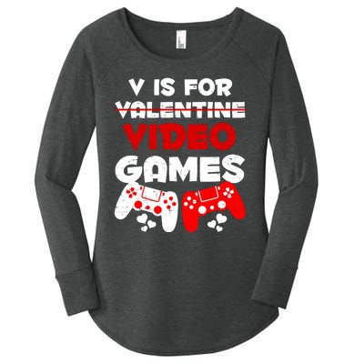 V Is For Video Games Funny Valentines Day Gamer Women's Perfect Tri Tunic Long Sleeve Shirt