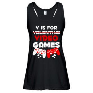 V Is For Video Games Funny Valentines Day Gamer Ladies Essential Flowy Tank