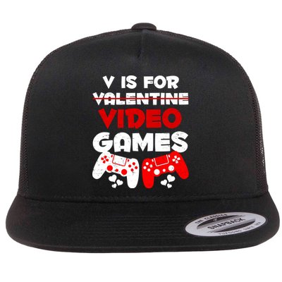 V Is For Video Games Funny Valentines Day Gamer Flatbill Hat