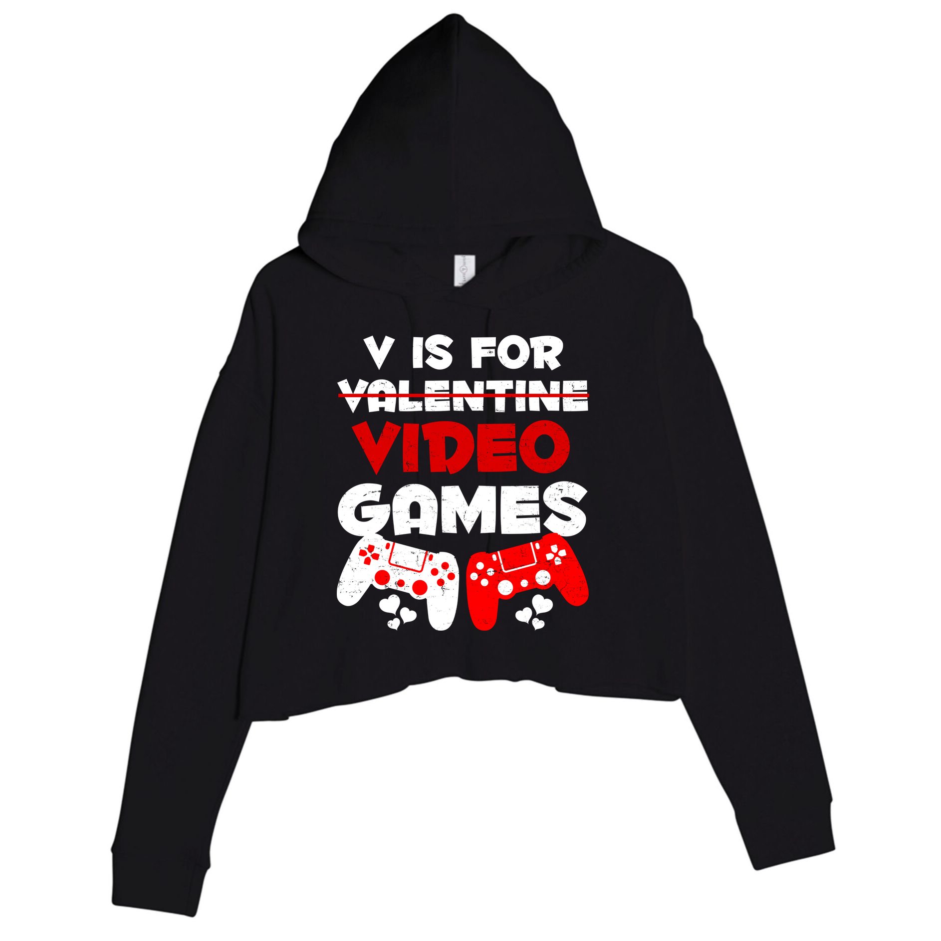 V Is For Video Games Funny Valentines Day Gamer Crop Fleece Hoodie