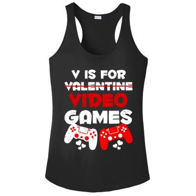 V Is For Video Games Funny Valentines Day Gamer Ladies PosiCharge Competitor Racerback Tank
