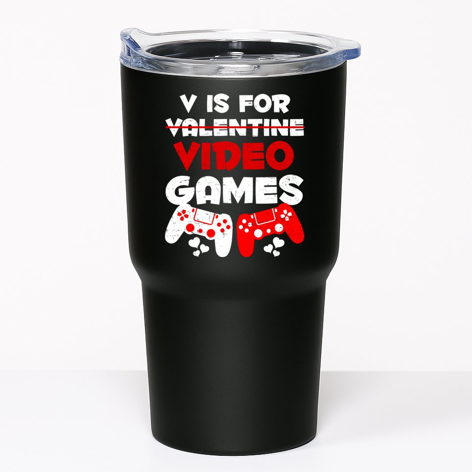 V Is For Video Games Funny Valentines Day Gamer Tumbler