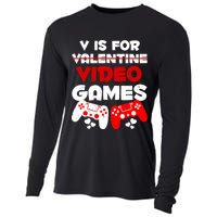 V Is For Video Games Funny Valentines Day Gamer Cooling Performance Long Sleeve Crew