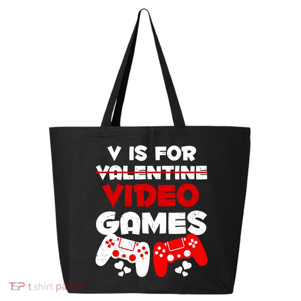 V Is For Video Games Funny Valentines Day Gamer 25L Jumbo Tote