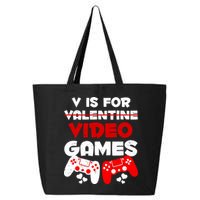 V Is For Video Games Funny Valentines Day Gamer 25L Jumbo Tote