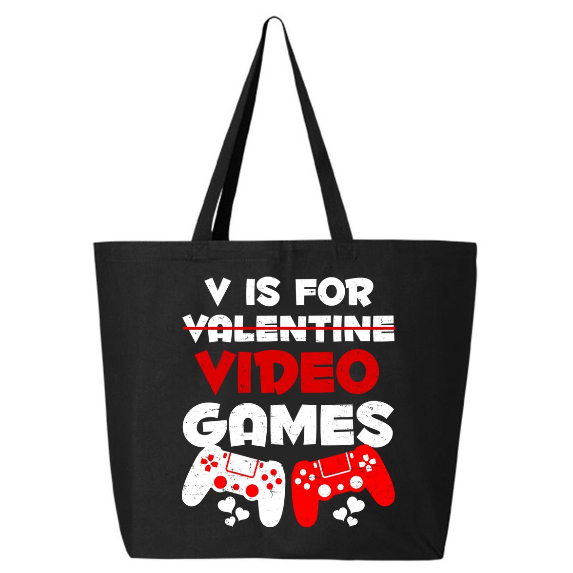 V Is For Video Games Funny Valentines Day Gamer 25L Jumbo Tote
