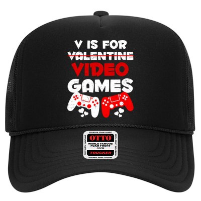 V Is For Video Games Funny Valentines Day Gamer Trucker Hat