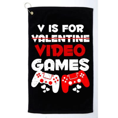 V Is For Video Games Funny Valentines Day Gamer Golf Towel