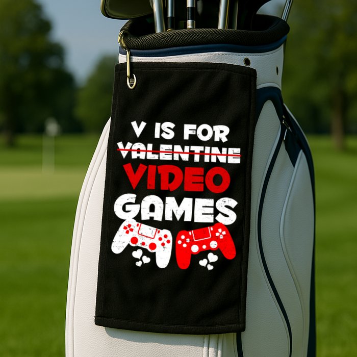 V Is For Video Games Funny Valentines Day Gamer Golf Towel