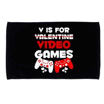 V Is For Video Games Funny Valentines Day Gamer Microfiber Hand Towel