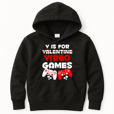 V Is For Video Games Funny Valentines Day Gamer Kids Hoodie