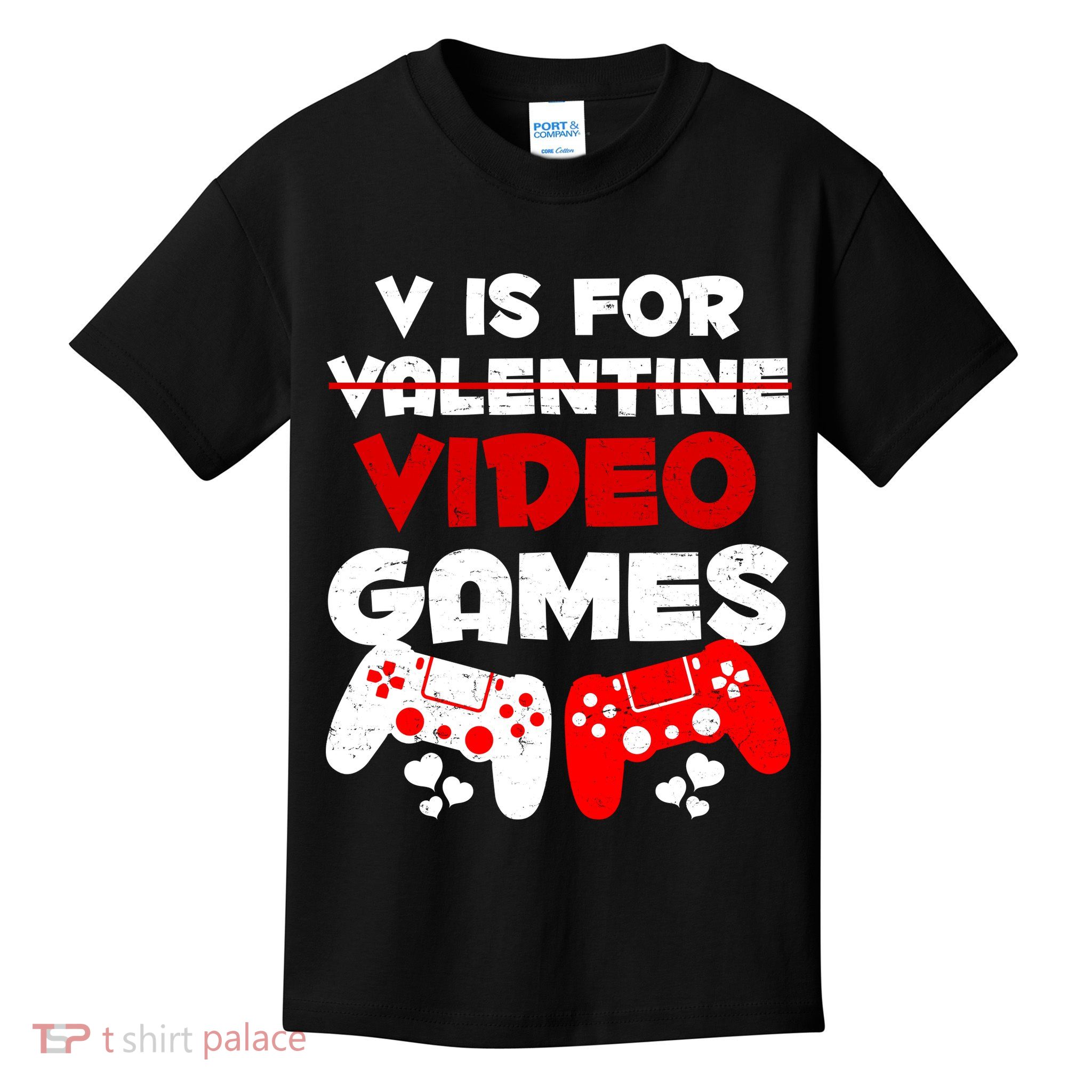 V Is For Video Games Funny Valentines Day Gamer Kids T-Shirt