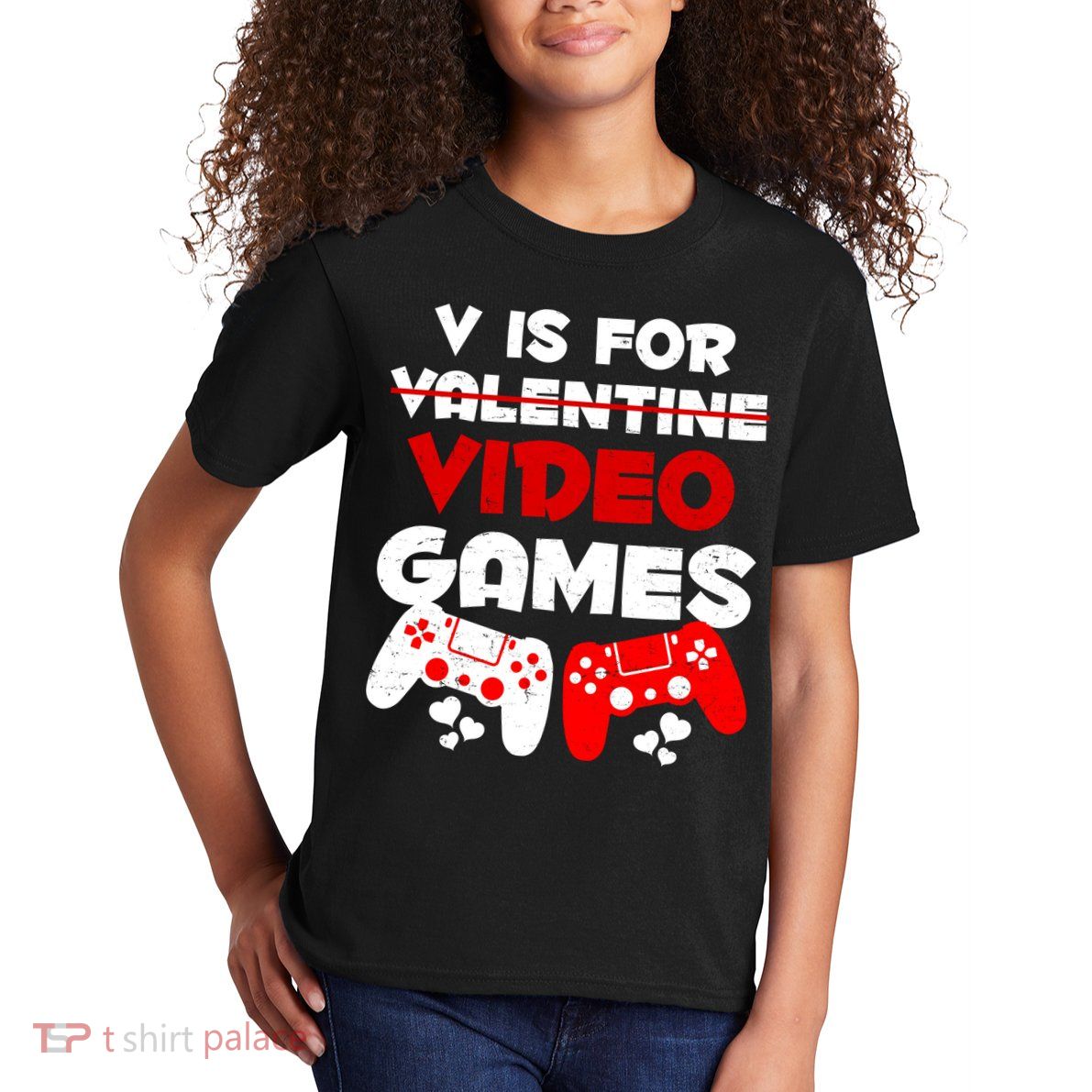 V Is For Video Games Funny Valentines Day Gamer Kids T-Shirt