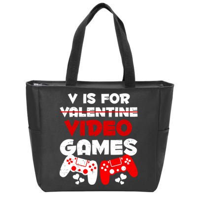 V Is For Video Games Funny Valentines Day Gamer Zip Tote Bag
