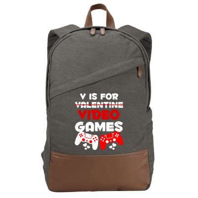 V Is For Video Games Funny Valentines Day Gamer Cotton Canvas Backpack
