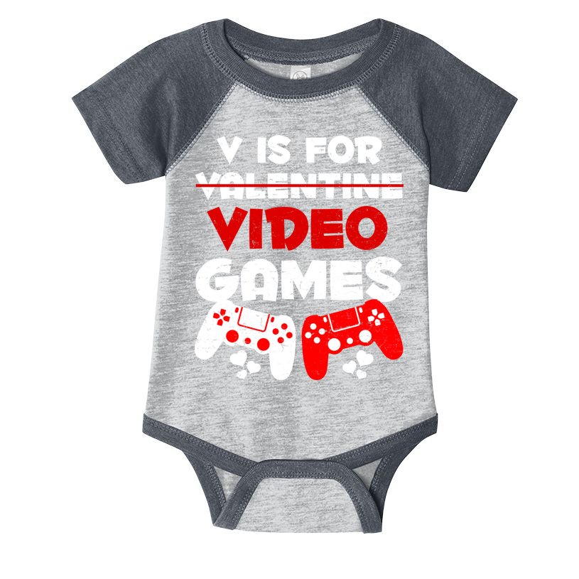 V Is For Video Games Funny Valentines Day Gamer Infant Baby Jersey Bodysuit