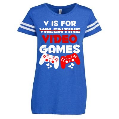 V Is For Video Games Funny Valentines Day Gamer Enza Ladies Jersey Football T-Shirt