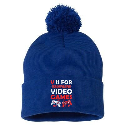 V Is For Video Games Gifts Valentine For Video Game Lovers Funny Gift Pom Pom 12in Knit Beanie