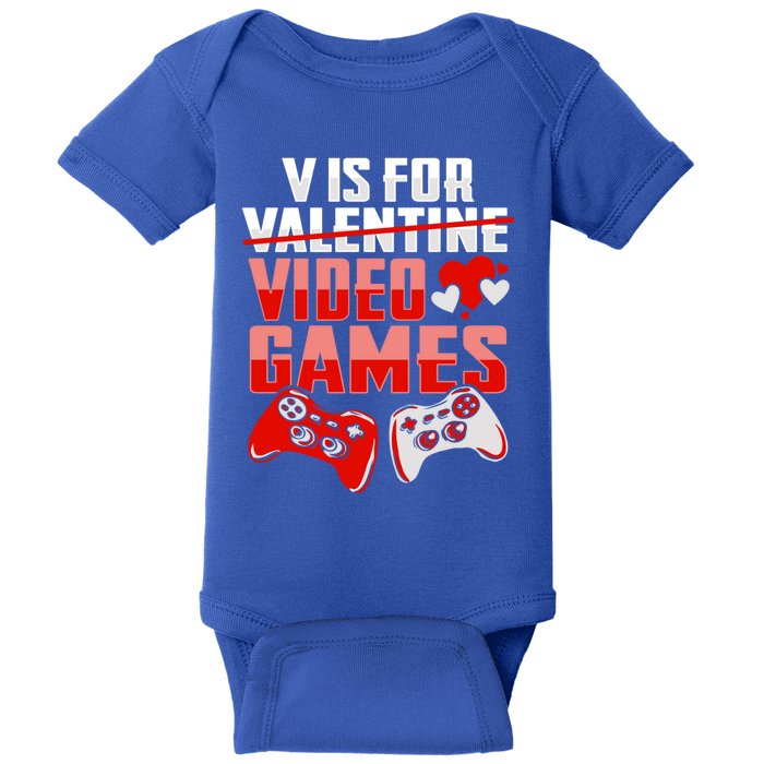 V Is For Video Games Valentines Day Design For A Gamer Gift Baby Bodysuit