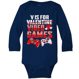 V Is For Video Games Valentines Day Design For A Gamer Gift Baby Long Sleeve Bodysuit