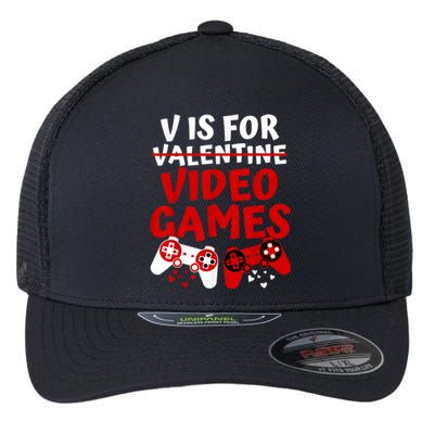 V Is For Video Games Valentines Day Gamer Flexfit Unipanel Trucker Cap