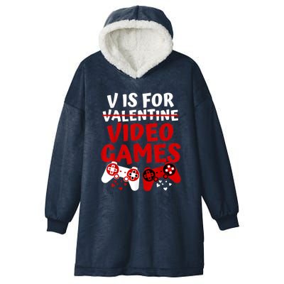 V Is For Video Games Valentines Day Gamer Hooded Wearable Blanket