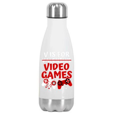 V Is For Video Games Valentines Day Gamer Stainless Steel Insulated Water Bottle