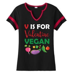 V Is For Vegan Funny Valentines Day Ladies Halftime Notch Neck Tee