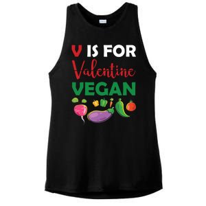 V Is For Vegan Funny Valentines Day Ladies PosiCharge Tri-Blend Wicking Tank