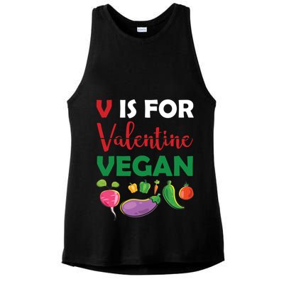 V Is For Vegan Funny Valentines Day Ladies PosiCharge Tri-Blend Wicking Tank
