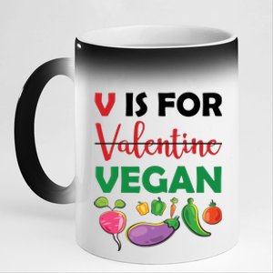 V Is For Vegan Funny Valentines Day 11oz Black Color Changing Mug