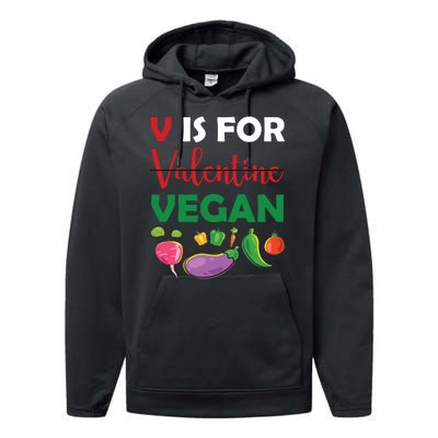 V Is For Vegan Funny Valentines Day Performance Fleece Hoodie