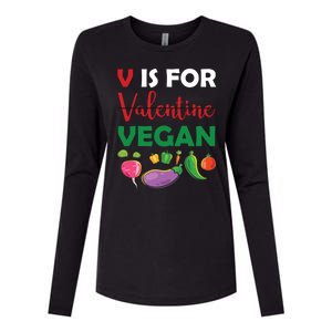 V Is For Vegan Funny Valentines Day Womens Cotton Relaxed Long Sleeve T-Shirt