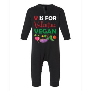 V Is For Vegan Funny Valentines Day Infant Fleece One Piece