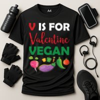 V Is For Vegan Funny Valentines Day Performance Shirt