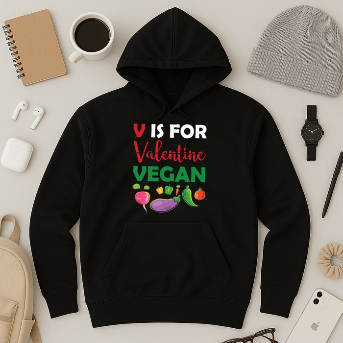 V Is For Vegan Funny Valentines Day Hoodie