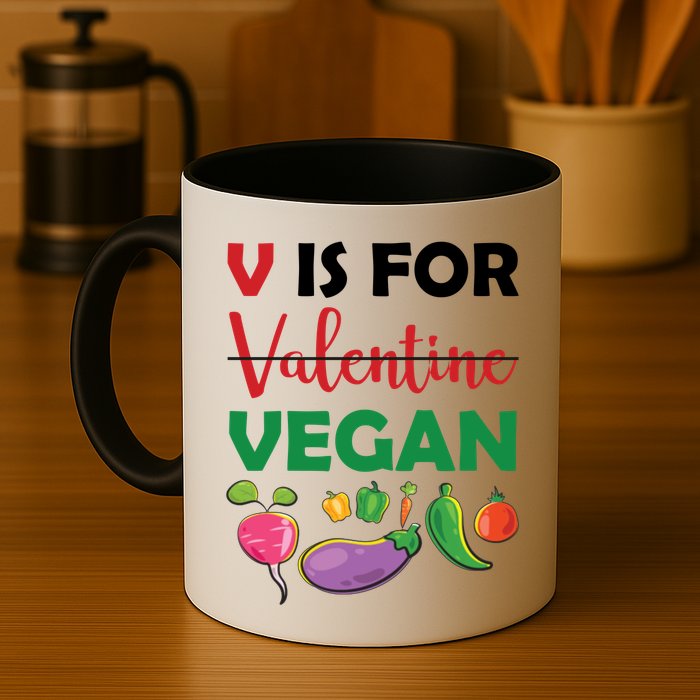 V Is For Vegan Funny Valentines Day Mug