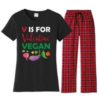 V Is For Vegan Funny Valentines Day Women's Flannel Pajama Set