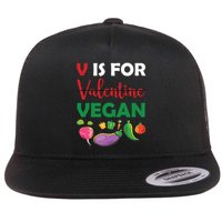 V Is For Vegan Funny Valentines Day Flat Bill Trucker Hat