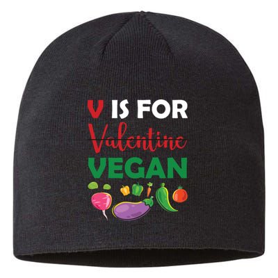 V Is For Vegan Funny Valentines Day Sustainable Beanie