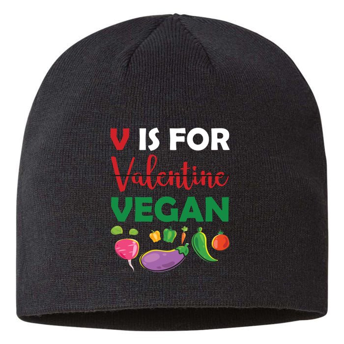 V Is For Vegan Funny Valentines Day Sustainable Beanie