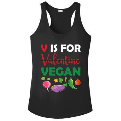 V Is For Vegan Funny Valentines Day Ladies PosiCharge Competitor Racerback Tank