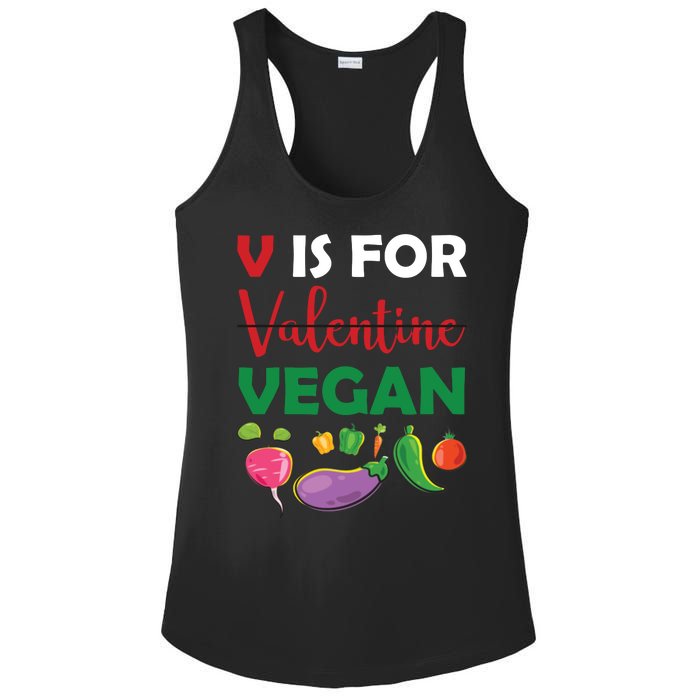 V Is For Vegan Funny Valentines Day Ladies PosiCharge Competitor Racerback Tank