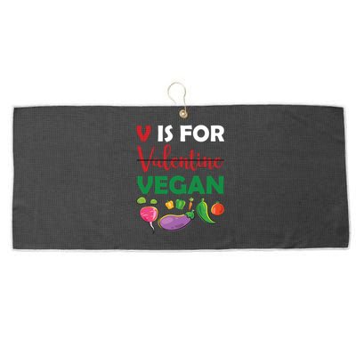 V Is For Vegan Funny Valentines Day Large Microfiber Waffle Golf Towel