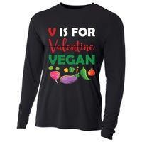 V Is For Vegan Funny Valentines Day Cooling Performance Long Sleeve Crew