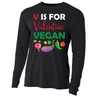 V Is For Vegan Funny Valentines Day Cooling Performance Long Sleeve Crew