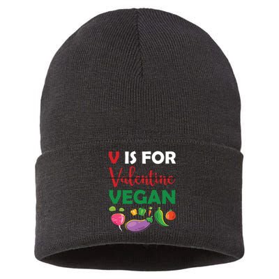 V Is For Vegan Funny Valentines Day Sustainable Knit Beanie