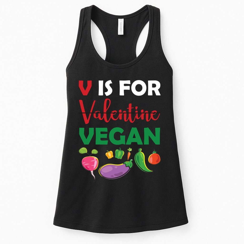 V Is For Vegan Funny Valentines Day Womens Tank Top