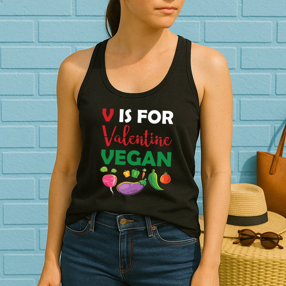 V Is For Vegan Funny Valentines Day Womens Tank Top